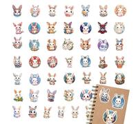 Pack de dessin animé lapin de Pâques | 50 autocollants décoratifs imperméables | Adorable ensemble d'autocollants de lapin pour journaux, bouteilles d'eau, ordinateurs portables, valises, albums rec