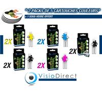Pack de dix cartouche d'encre 2 Magenta CLI-526M 437 pages 2 Jaune CLI-526Y 450 pages 2 Cyan CLI-526C 462 pages 2 Noir CLI-526BK 2185 pages 2 Noir PGI-525BK 344 pages générique pour CANON PIXMA MG5250
