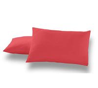 Pack de dos fundas de almohada color rojo - 50x80 cm - 50% algodón / 50% poliéster - 144 hilos - Cierre en tapa y solapa. Gramage: 115
