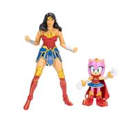 Pack de Figurines DC x Sonic Amy et Wonder Woman, sous Licence Officielle Jakks Pacific, Comprenant Une Figurine d'Amy 6,35cm et Une Figurine Classique de Wonder Woman 12,7cm