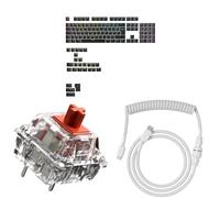 Pack de GLORIOUS GPBT Backlit Keycaps Black + Mechanical Fox Switches - Lubed - 110 Count + Coiled Cable - Ghost White