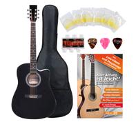 Pack de Guitare Electro Acoustique 3-EQ Dreadnought Cutaway Cordes Housse Noir