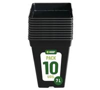 Pack de Jardinage Control 10 Pots Carrés pour Plantes Noir 7 L - Dix Pots en Plastique pour Fleurs - Pot pour Cultures Résistant