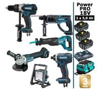 Pack de machines outil - Makita - Power PRO 6 outils 18V: Perceuse DDF458 + Perfo DHR202 + Meuleuse DGA504 + Visseuse à chocs D#45