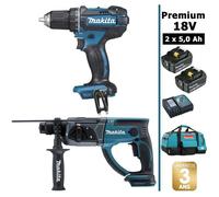 Pack de machines outil - Makita - Premium 18V 5Ah: Perceuse 62Nm DDF482 + Perforateur 2J DHR202