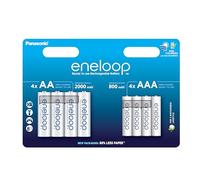 Pack de Piles Ni-MH eneloop Combo, 4 pièces AA/Mignon + 4 pièces AAA/Micro, Rechargeables, Nouvelle capacité Min. renforcée 2000 mAh + 800 mAh