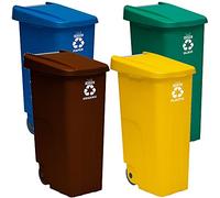 Pack de recyclage Wellhome Container Je recycle 110 litres fermés chacun: 440 litres au total, dans 4 conteneurs, dans les couleurs bleu, vert, jaune,