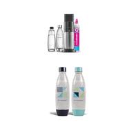 Pack de Sodastream DUO Machine à Eau Pétillante et Soda | Pack 1 Carafe en Verre 1L + 3 Bouteilles 1L Finition Acier Inoxydable Lave-Vaisselle + 1 Recharge de Gaz 60L à Clipser | Noire