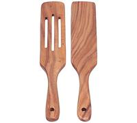 Pack de spatule 2 à fentes - Spatule en bois de teck pour la cuisson/le mélange/la cuisson de la salade | Ensemble d'ustensiles de cuisine tolérant à la chaleur à longue