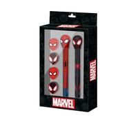 Marvel Spiderman Peter-Pack de Stylo Gel Effaçable + Crayon Éternel + 4 Gommes, Noir, 14 x 23 cm