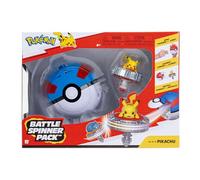 Pokémon – Pack de toupies de combat Pikachu – Toupie de combat avec lanceur Super Ball