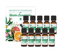 Pack Découverte 10 Huiles Essentielles Bio + Livre 200 Remèdes aux Huiles Essentielles - Idéal pour Diffuseur, Aromathérapie et Nombreux Domaines d’Applications - Ecocert - HEBBD - 10x10ml - VOSHUILES