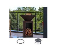 Pack Découverte Brasero AUVERGNAT Corten Simple Cuve Rond 62x76 cm - Avec rangement bois - Un brasero rond et rustique pour des soirées chaleureuses