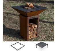 Pack Decouverte Brasero Cevenol Corten Bois Carre 74 Simple Cuve