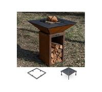 Pack Decouverte Brasero Cevenol Corten Bois Carre 74 Simple Cuve