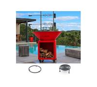 Pack Découverte Brasero CLASSIQUE Double Cuve Acier Thermolaqué 103x90 cm - Rouge - Un ensemble tout en un pour cuisiner et se rassembler autour du