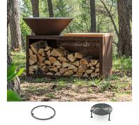 Pack Découverte Brasero TRADITIONNEL Simple Cuve Corten 83x90cm - Un brasero compact et authentique pour sublimer vos repas au feu de bois