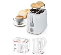 PACK DEJEUNER Bouilloire électrique Blanche 1L 1600W + Grille-pain Blanc 2 Fentes 750W 7 niveaux de température