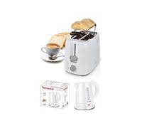 PACK DEJEUNER Bouilloire électrique Blanche 1L 1600W + Grille-pain Blanc 2 Fentes 750W 7 niveaux de température