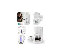 PACK DEJEUNER Bouilloire électrique Blanche 1L7 2200W + Cafetière Machine à café Electrique Blanche 1.25L 750W