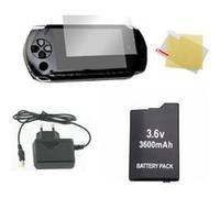 Pack Démarrage PSP FAT 1000 1004 : Chargeur Secteur, Batterie Haute Capacité et Film de Protection écran - Straße Game ® Noir G