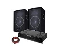 Skytec Pack DJ - 2 Enceintes 8 Pouces avec Poignées Intégrées, Amplificateur Professionnel et Câble Inclus, Puissance 400W, Idéal pour DJ Mobiles