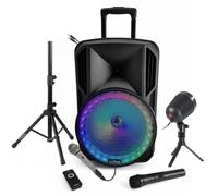 PACK DJ LASER + ENCEINTE SONO 700W PORTABLE + avec BATTERIE 2 MICROS + PIED BLUETOOTH USB PA DJ MIX KARAOKÉ SOIREE FAMILLE BAR CLUB