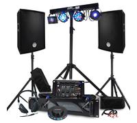 Pack DJ Sono 1600W Ampli 1000W, Paire d'Enceintes 600W, Table de Mix, +48 effets lumières, Pieds, OVNI LED, Fête Soirée