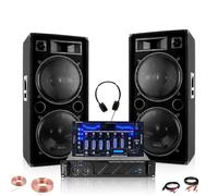 Pack DJ Sono 2 Enceintes Ibiza STAR212 2x1500W - Ampli 2x800W AMP1000-MKII - Table de Mixage DJM102-BT - Casque - Soirée Pro Bar