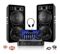 Pack DJ Sono 2 Enceintes Ibiza STAR212 2x1500W - Ampli 2x800W AMP1000-MKII - Table de Mixage DJM102-BT - Casque - Soirée Pro Bar