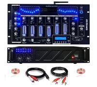 Pack DJ Sono Ampli Ibiza Sound AMP300-MKII 480W - Table Mixage Bluetooth DJM102-BT USB Jack XLR - Câbles RCA Jack enceintes inclus Noir