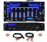 Pack DJ Sono Ampli Ibiza Sound AMP300-MKII 480W - Table Mixage Bluetooth DJM102-BT USB Jack XLR - Câbles RCA Jack enceintes inclus Noir