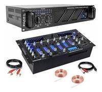 Pack DJ Sono Ampli Ibiza Sound AMP800-MKII 960W - Table Mixage Bluetooth DJM102-BT USB Jack XLR - Câbles RCA Jack enceintes inclus Noir