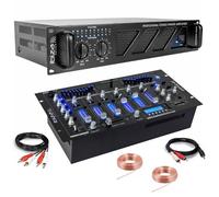Pack DJ Sono Ampli Ibiza Sound AMP800-MKII 960W - Table Mixage Bluetooth DJM102-BT USB Jack XLR - Câbles RCA Jack enceintes inclus Noir