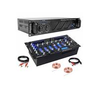 Pack DJ Sono Ampli Ibiza Sound AMP800-MKII 960W - Table Mixage Bluetooth DJM102-BT USB Jack XLR - Câbles RCA Jack enceintes inclus Noir