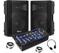 Pack DJ Sono Ibiza 2 Enceintes Actives XTK15A-MKII 15 600W - Table Mixage Bluetooth DJM102-BT USB - Casque - Câbles - Soirée Fête Noir