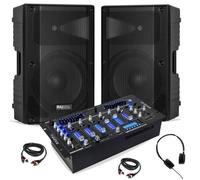 Pack DJ Sono Ibiza 2 Enceintes Actives XTK15A-MKII 15" 600W - Table Mixage Bluetooth DJM102-BT USB - Casque - Câbles - Soirée Fête
