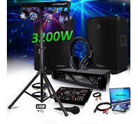 Pack DJ Sono Ibiza Sound 3200W DISCO12 Set Enceintes + Ampl+ Table de Mixage USB + Casque + Cables + Micro, Animation Soirée