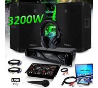 Ibiza Pack DJ Sono Set 3200W – Enceintes Disco12, Ampli MyDj 2000W, Table DJ21 USB, Casque, Câbles