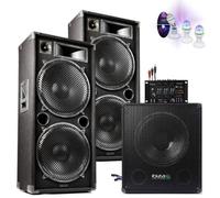 PACK DJ SONO MIXAGE DJ 3800W avec 1 CAISSON + 2 ENCEINTES + CABLES + JEUX DE LUMIÈRES LED PA DJ LED LIGHT SOUND