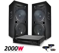pack dj sono pa enceintes 2x15/38cm 2000w bassreflex + ampli 1000w mydj + cables