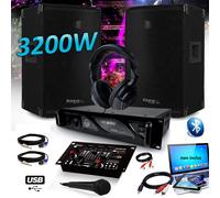 Pack DJ SONO SET 3200W Enceintes IBIZA DISCO12 + Amplificateur MyDj 2000W + Table de Mixage DJ21 USB Bluetooth + CASQUE MICRO