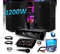 Pack DJ SONO SET 3200W Enceintes IBIZA DISCO12 + Amplificateur MyDj 2000W + Table de Mixage DJ21 USB Bluetooth + CASQUE MICRO