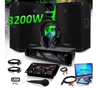 Pack DJ SONO SET 3200W Enceintes IBIZA SOUND DISCO12 + Amplificateur MyDj 2000W + Table de Mixage DJ21 USB + CASQUE + CABLES