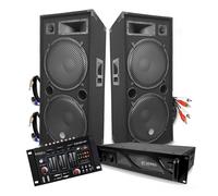 Pack DJ sonorisation BM SONIC PA Enceintes 2x15""/38cm 4000W bassreflex + Ampli 3000W avec Table de mixage Ibiza + CABLES