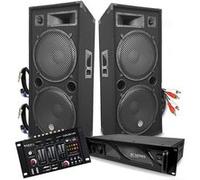 Pack DJ sonorisation BM SONIC PA Enceintes 2x15/38cm 4000W bassreflex + Ampli 3000W avec Table de mixage Ibiza + CABLES