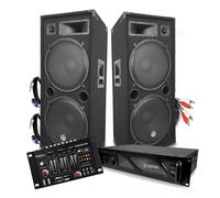 Pack DJ sonorisation BM SONIC PA Enceintes 2x15/38cm 4000W bassreflex + Ampli 3000W avec Table de mixage Ibiza + CABLES