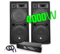 Pack DJ sonorisation BM SONIC PA Enceintes 2x15"/38cm 4000W bassreflex - Ampli 3000W MyDj - CABLES