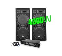 Pack DJ sonorisation PA Enceintes 2x15""/38cm 4000W bassreflex BM SONIC + Ampli 3000W MyDj + CABLES