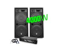 pack dj sonorisation bm sonic pa enceintes 2x15/38cm 4000w bassreflex - ampli 3000w mydj - cables